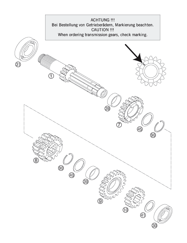 Sprängskiss: Transmission I - Main Shaft – KTM 200 EXC 2007