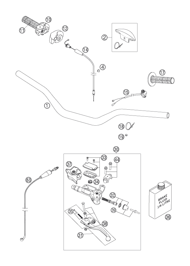 Sprängskiss: Handlebar, Controls – KTM 250 SX 2007
