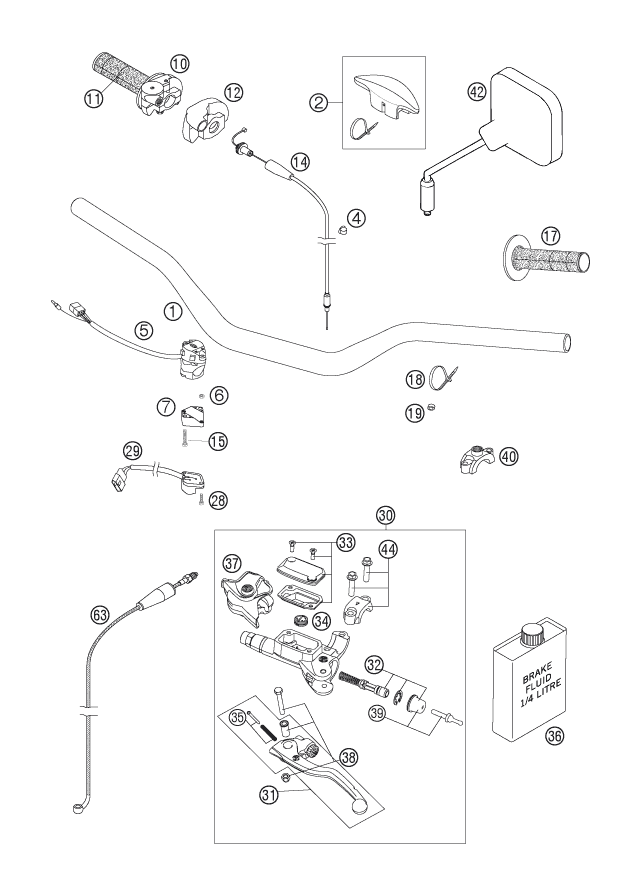 Sprängskiss: Handlebar, Controls – KTM 250 EXC 2007