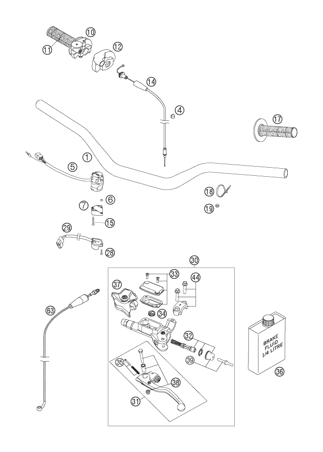 Sprängskiss: Handlebar, Controls – KTM 250 EXC SIX-DAYS 2007