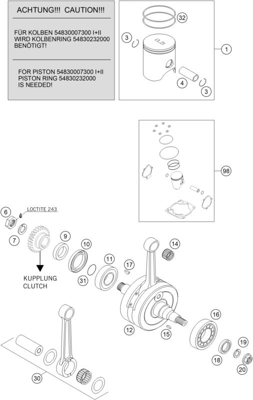 Sprängskiss: Crankshaft, Piston – KTM 250 SX 2007