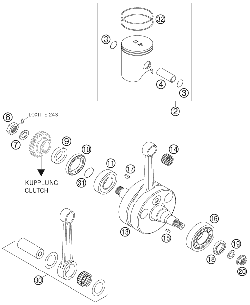 Sprängskiss: Crankshaft, Piston – KTM 300 EXC SIX-DAYS 2007
