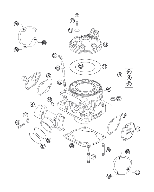 Sprängskiss: Cylinder, Cylinder Head – KTM 300 EXC SIX-DAYS 2007