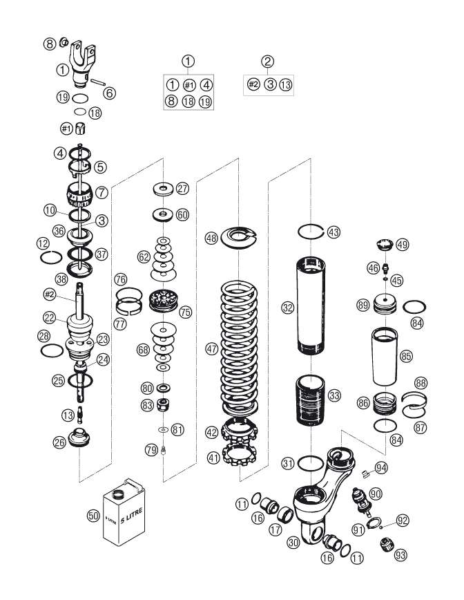 Sprängskiss: Shock Absorber Disassembled – KTM 625 SXC 2007