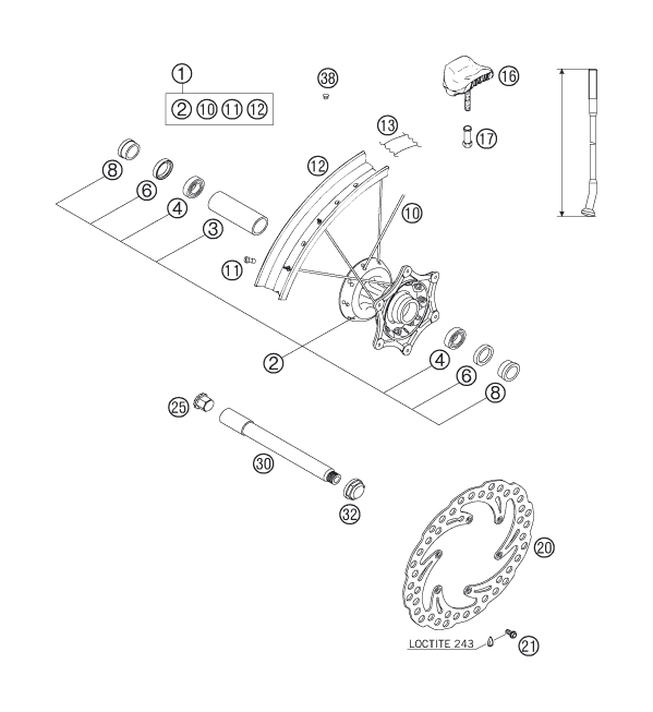 Sprängskiss: Front Wheel – KTM 625 SXC 2007