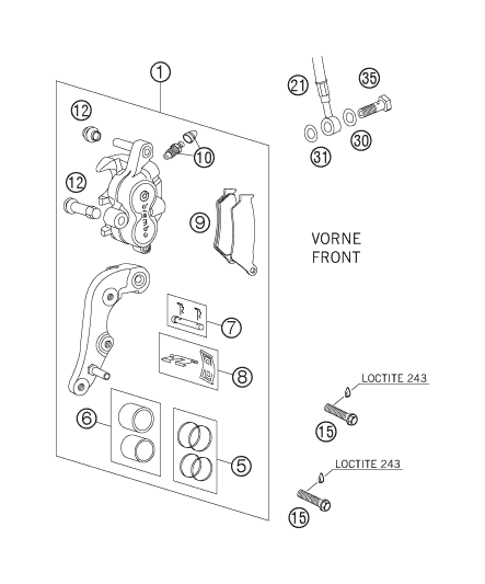 Sprängskiss: Front Brake Caliper – KTM 625 SXC 2007