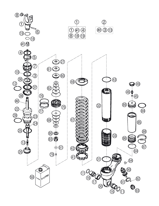 Sprängskiss: Shock Absorber Disassembled – KTM 640 LC4 ENDURO ORANGE 2006