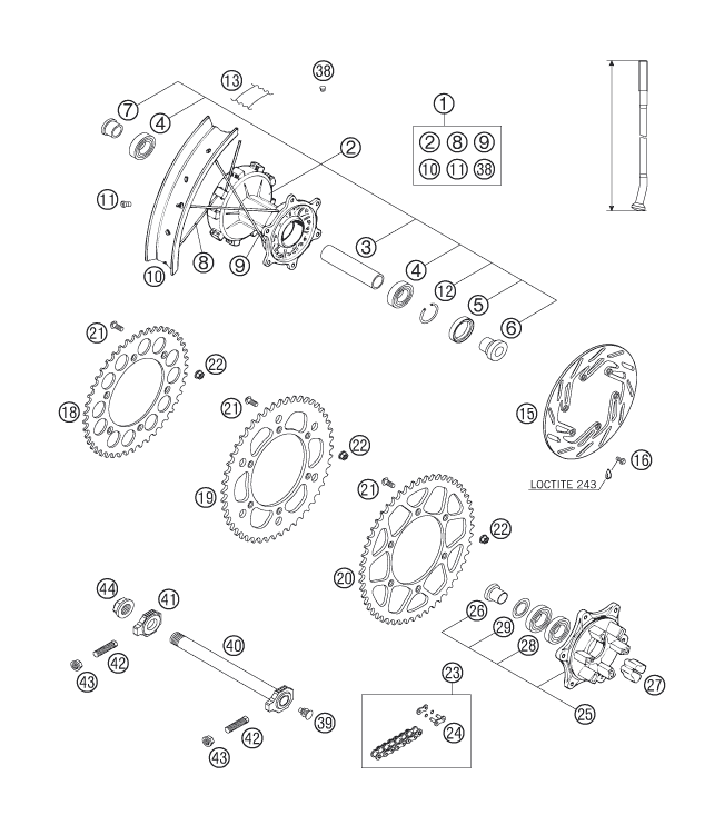 Sprängskiss: Rear Wheel – KTM 640 LC4 ENDURO ORANGE 2006