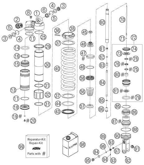 Sprängskiss: Shock Absorber Disassembled – KTM 660 RALLY FACTORY REPLICA 2007