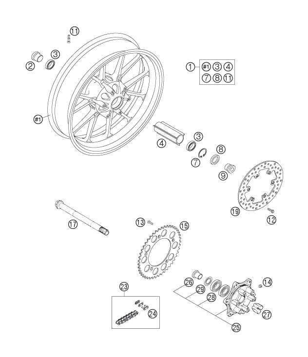 Sprängskiss: Rear Wheel – KTM 640 DUKE II LIMITED ED 2006
