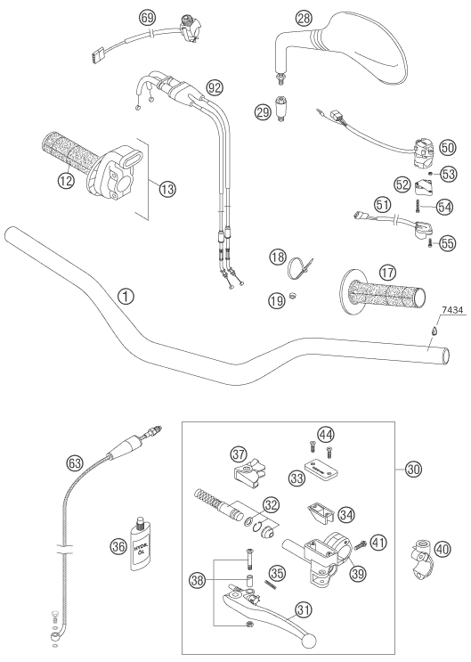 Sprängskiss: Handlebar, Controls – KTM 525 EXC RACING 2006