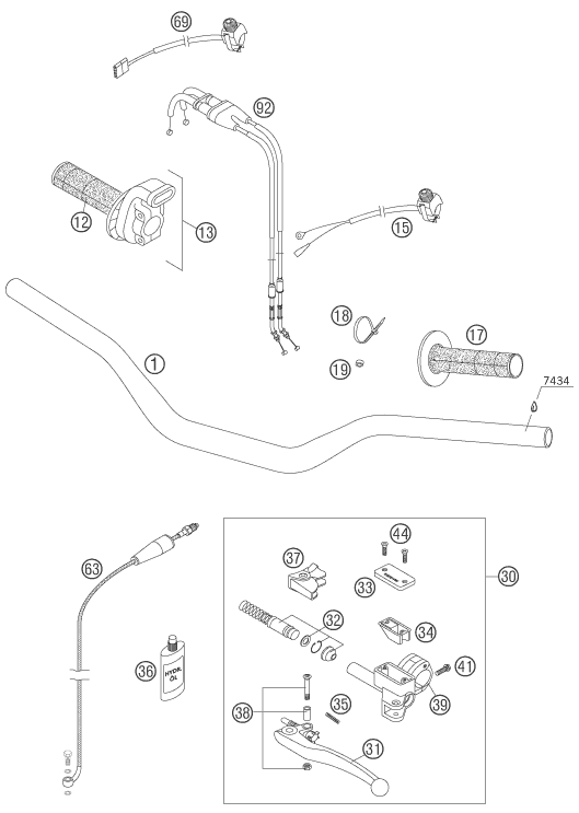 Sprängskiss: Handlebar, Controls – KTM 525 XC 2007