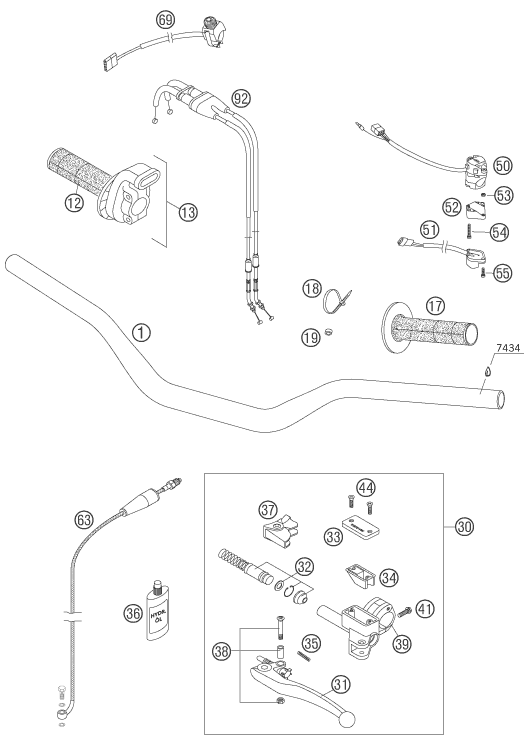 Sprängskiss: Handlebar, Controls – KTM 525 XC DESERT RACING 2007