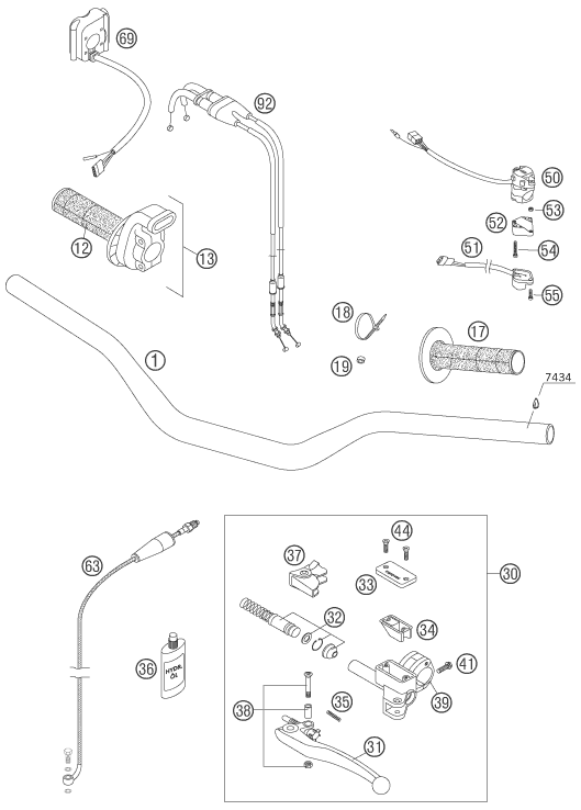 Sprängskiss: Handlebar, Controls – KTM 450 EXC RACING 2007