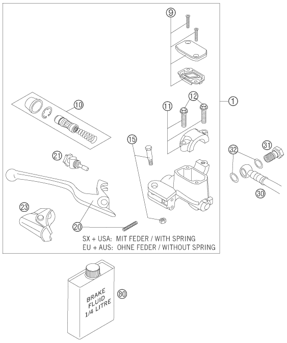 Sprängskiss: Front Brake Control – KTM 525 XC 2007