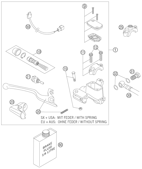 Sprängskiss: Front Brake Control – KTM 525 EXC RACING 2006
