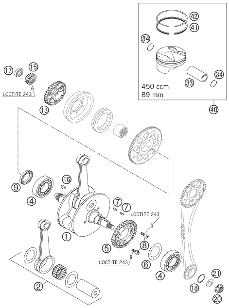 Sprängskiss: Crankshaft, Piston – KTM 450 EXC RACING 2007