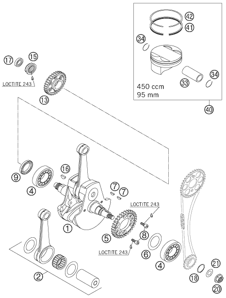 Sprängskiss: Crankshaft, Piston – KTM 450 SMR 2006