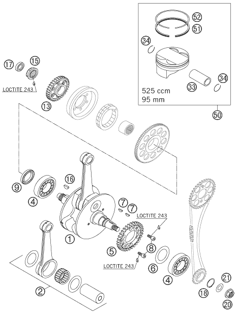Sprängskiss: Crankshaft, Piston – KTM 525 EXC RACING 2006