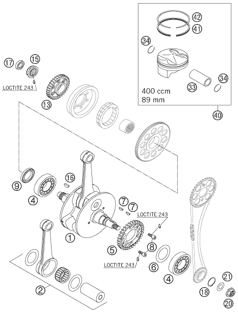 Sprängskiss: Crankshaft, Piston – KTM 400 EXC RACING 2007