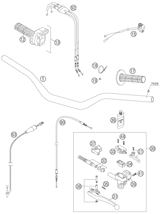 Sprängskiss: Handlebar, Controls – KTM 560 SMR 2007