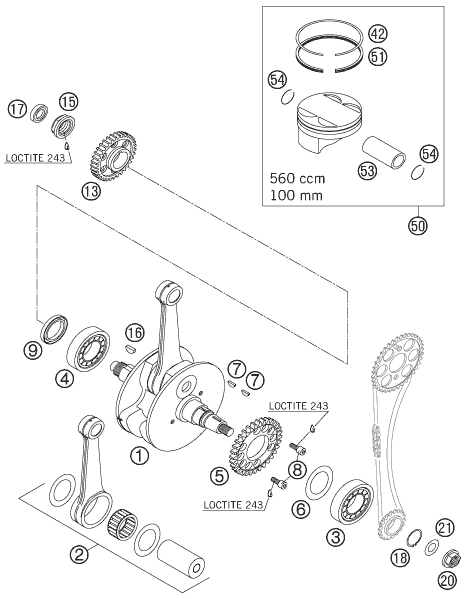 Sprängskiss: Crankshaft, Piston – KTM 560 SMR 2007