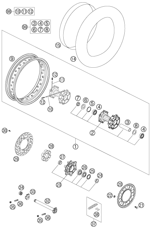 Sprängskiss: Rear Wheel – KTM 950 ADVENTURE ORANGE 2006
