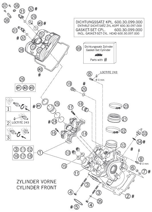 Sprängskiss: Cylinder Head Front – KTM 950 ADVENTURE ORANGE 2006