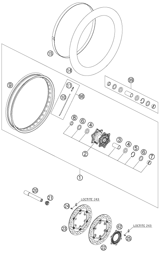 Sprängskiss: Front Wheel – KTM 990 ADVENTURE BLACK ABS 07