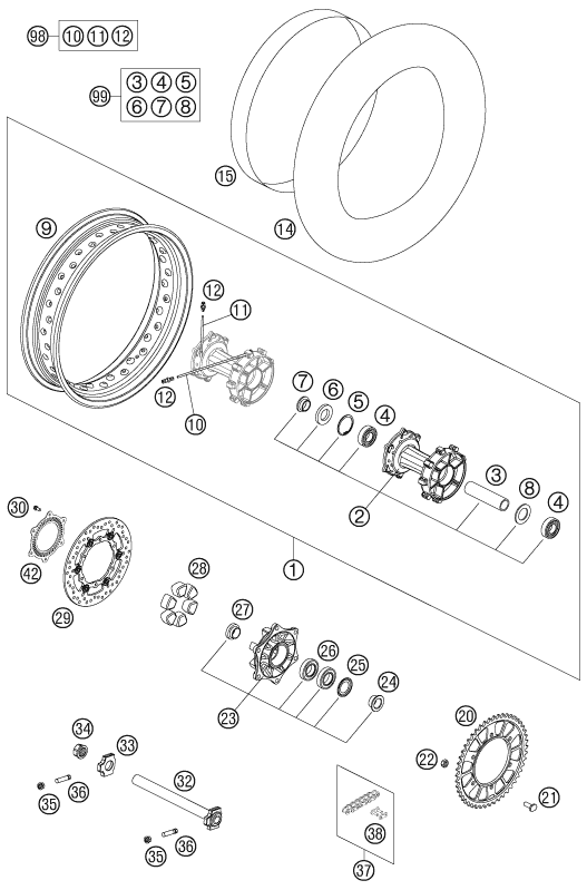Sprängskiss: Rear Wheel – KTM 990 ADVENTURE BLACK ABS 07