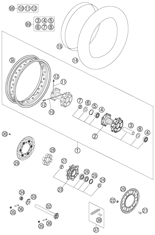 Sprängskiss: Rear Wheel – KTM 990 ADVENTURE S 2006