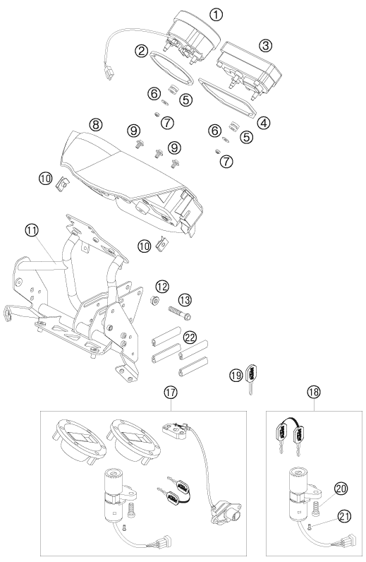 Sprängskiss: Instruments / Lock System – KTM 990 ADVENTURE BLACK ABS 2006