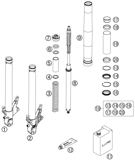 Sprängskiss: Front Fork Disassembled – KTM 990 SUPERDUKE BLACK 2006