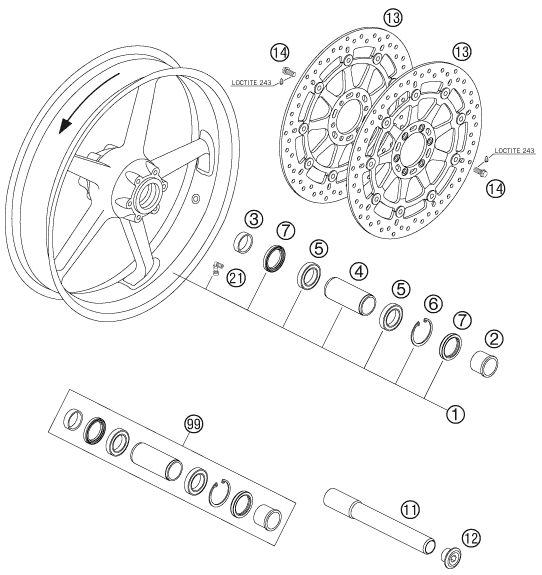 Sprängskiss: Front Wheel – KTM 990 SUPER DUKE BLACK 2007