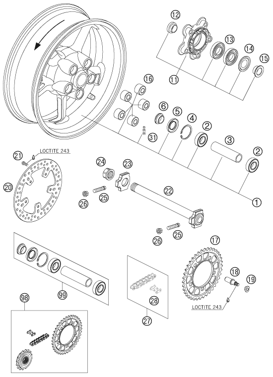 Sprängskiss: Rear Wheel – KTM 990 SUPER DUKE BLACK 2007