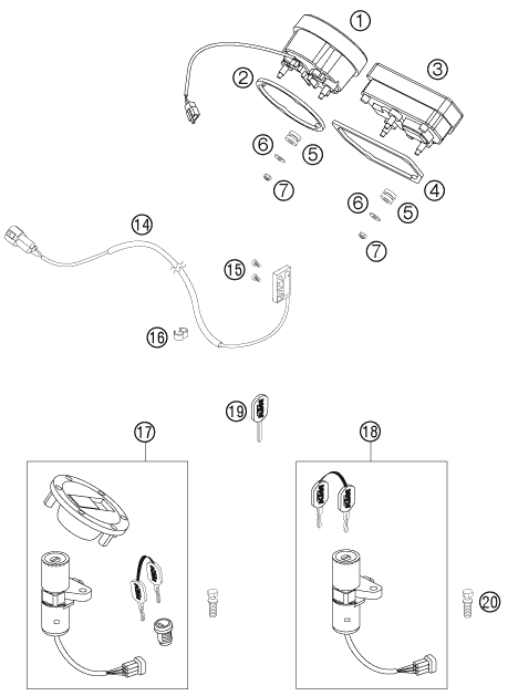 Sprängskiss: Instruments / Lock System – KTM 990 SUPERDUKE BLACK 2006