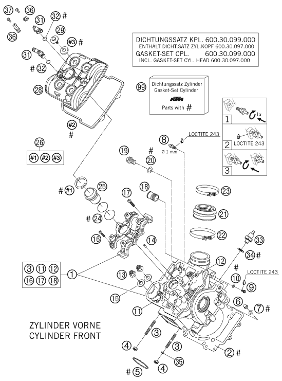 Sprängskiss: Cylinder Head Front – KTM 990 SUPER DUKE BLACK 2007
