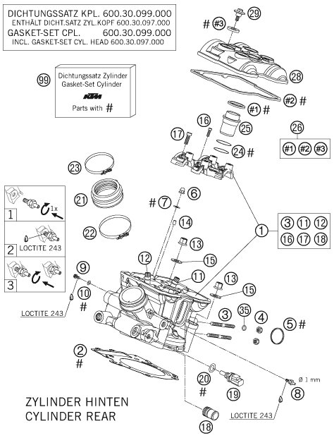 Sprängskiss: Cylinder Head Rear – KTM 990 SUPERDUKE BLACK 2006