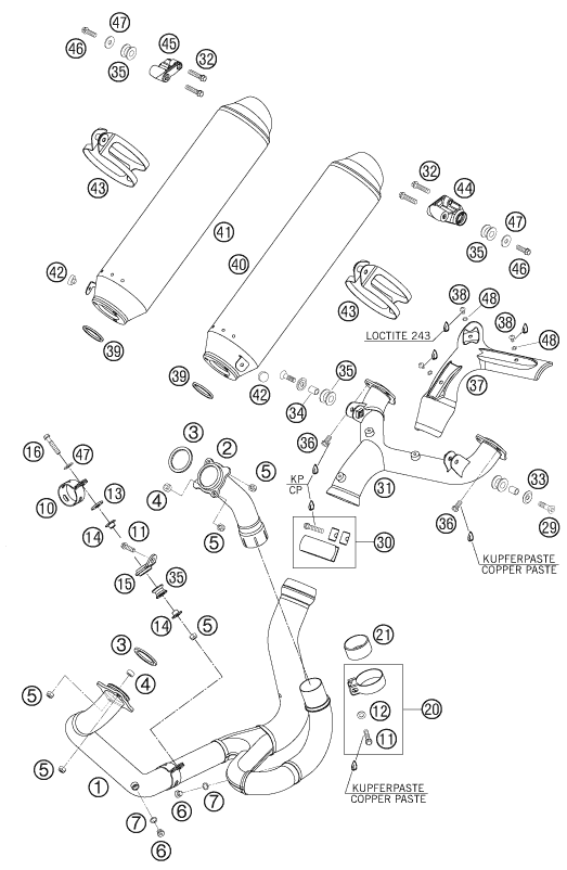 Sprängskiss: Exhaust System – KTM 950 SUPERMOTO BLACK 2006