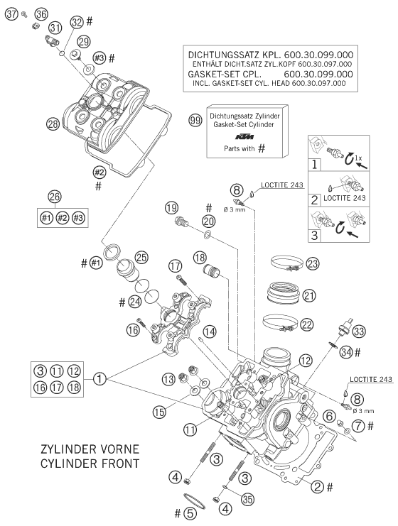 Sprängskiss: Cylinder Head Front – KTM 950 SUPERMOTO BLACK 2006