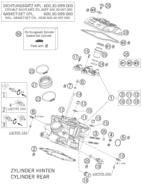 Sprängskiss: Cylinder Head Rear – KTM 950 ADVENTURE ORANGE 2006