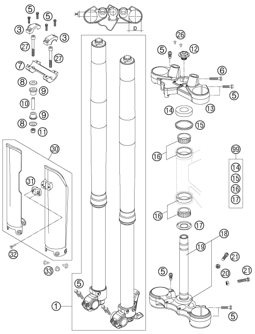 Sprängskiss: Front Fork, Triple Clamp – KTM 950 SUPERENDURO R 06