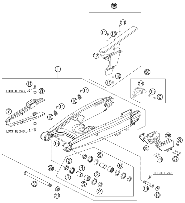 Sprängskiss: Swing Arm – KTM 950 SUPERENDURO R 06