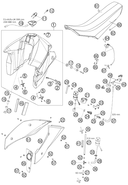 Sprängskiss: Tank, Seat – KTM 950 SUPERENDURO R 06