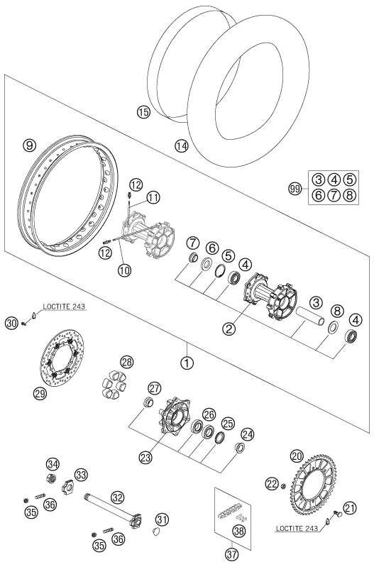 Sprängskiss: Rear Wheel – KTM 950 SUPERENDURO R 06