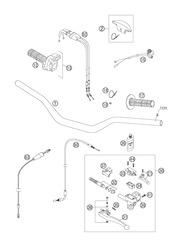 Sprängskiss: Handlebar, Controls – KTM 250 SX-F 2005