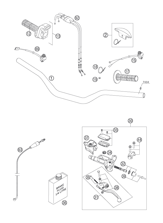 Sprängskiss: Handlebar, Controls – KTM 250 XCF-W 2006