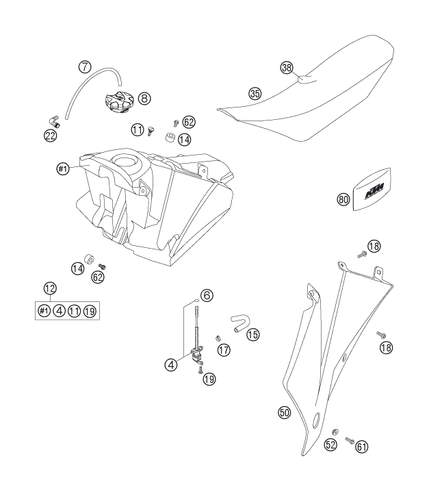 Sprängskiss: Tank, Seat – KTM 250 XCF-W 2006