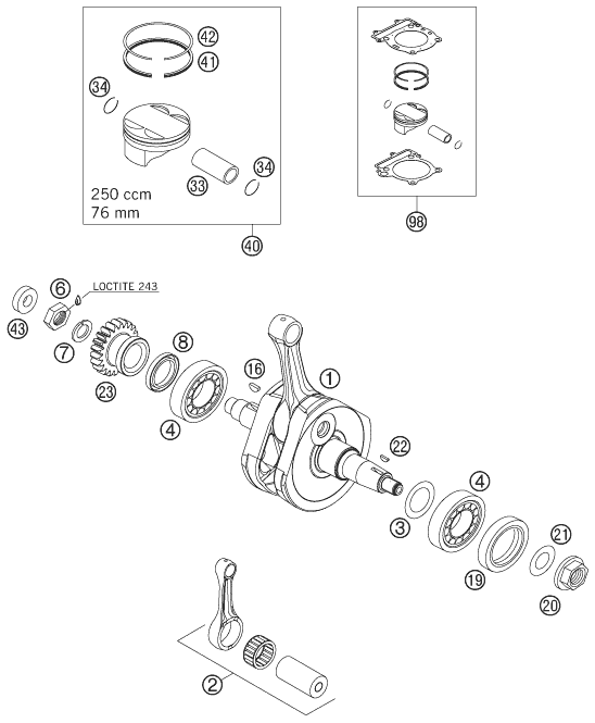 Sprängskiss: Crankshaft, Piston – KTM 250 EXC-F 2007