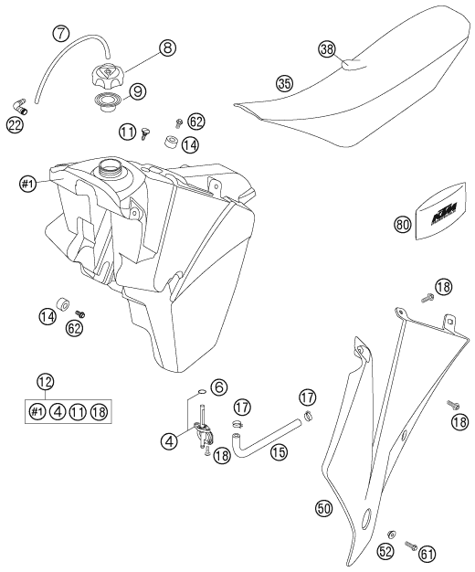 Sprängskiss: Tank, Seat – KTM 250 SXS 2006